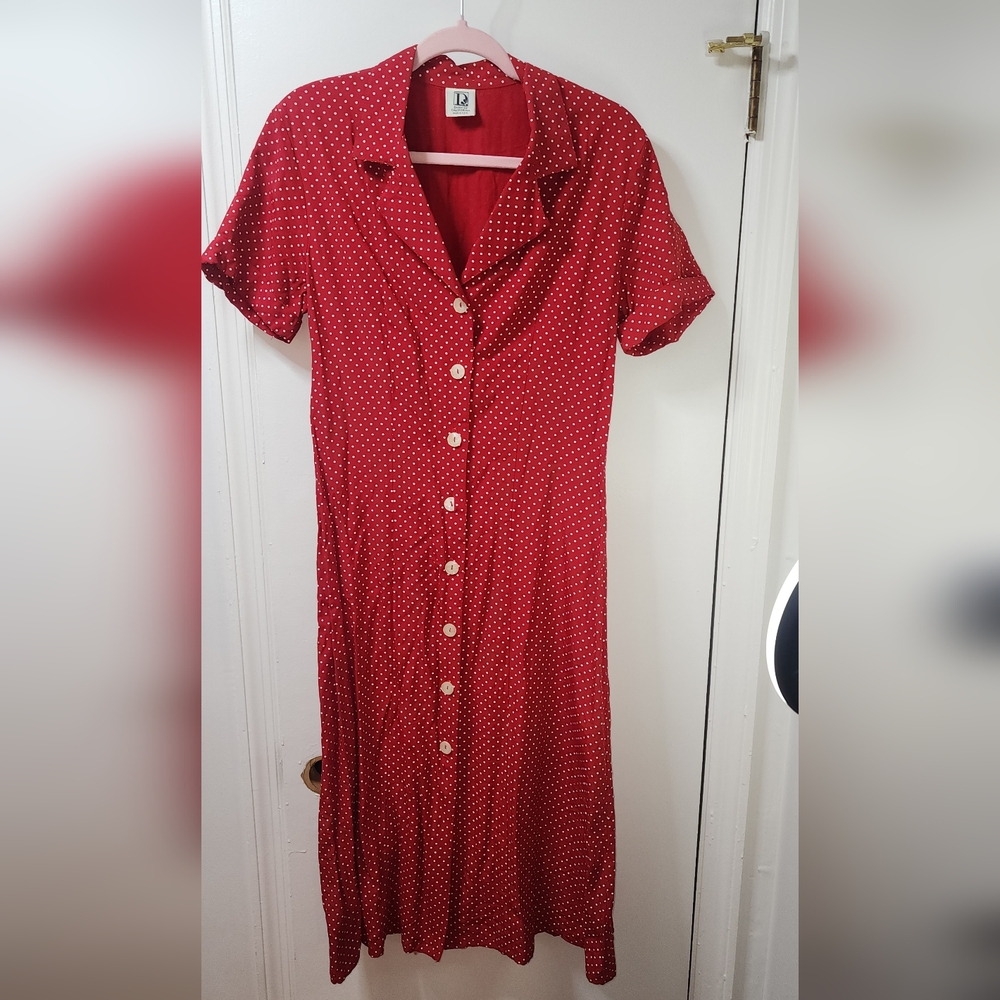 Red Polka Dot Button-Up Dress